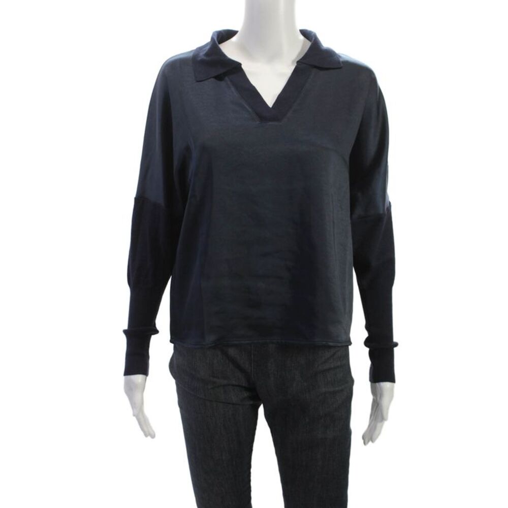 Melissa Nepton Women Basic Collared Long Sleeve Blue Blouse Pullover Size XS